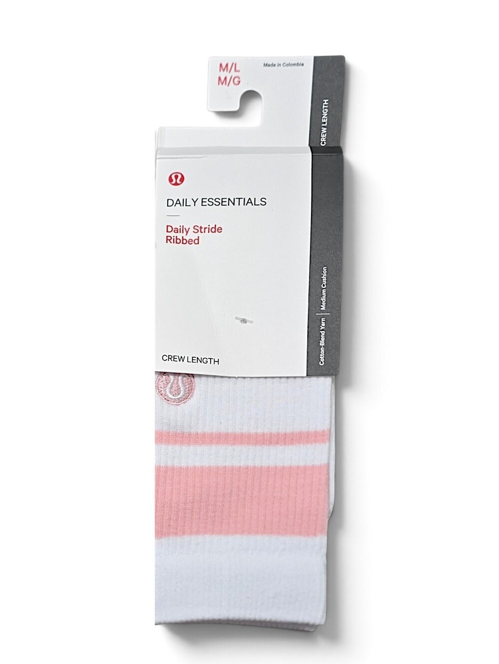 Lululemon Daily Stride Ribbed Crew Socks Pink White M/L NWT